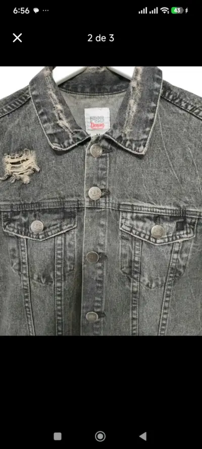 Chaqueta de mezclilla gris desgastada para hombre - miniatura 2