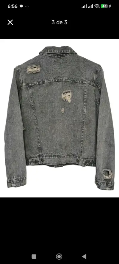 Chaqueta de mezclilla gris desgastada para hombre - miniatura 3