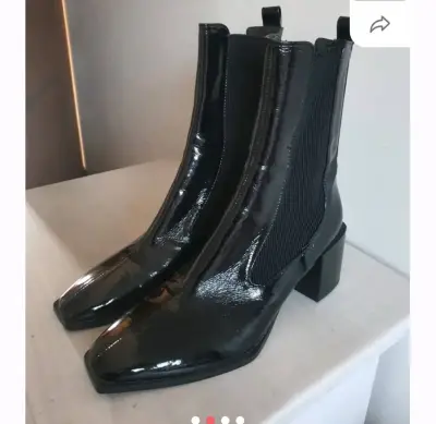 Botines negros de charol con tacón cuadrado - miniatura 2