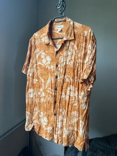 Camisa hawaiana naranja de rayon para hombre - miniatura 1