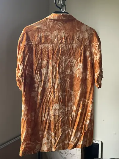 Camisa hawaiana naranja de rayon para hombre - miniatura 2