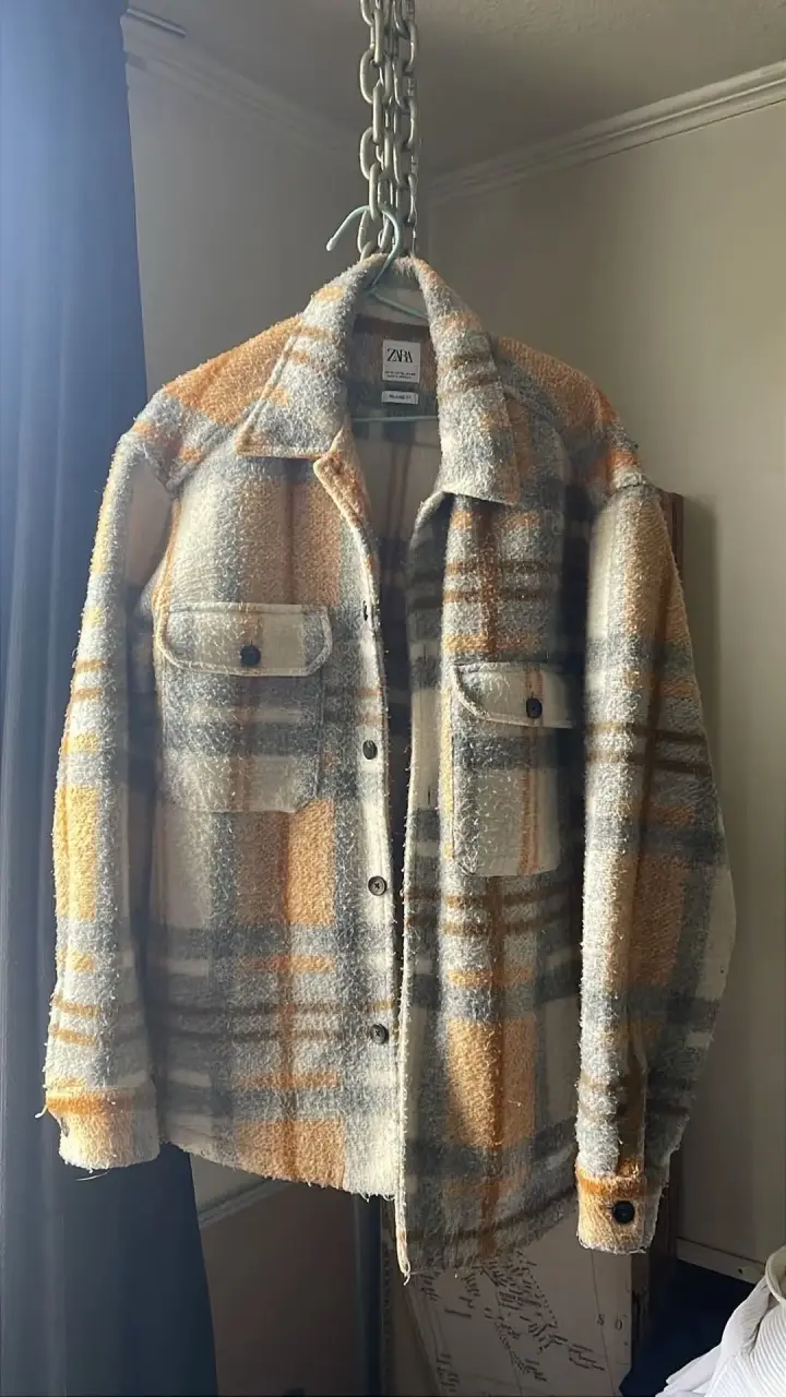 Chaqueta de lana a cuadros Zara XL