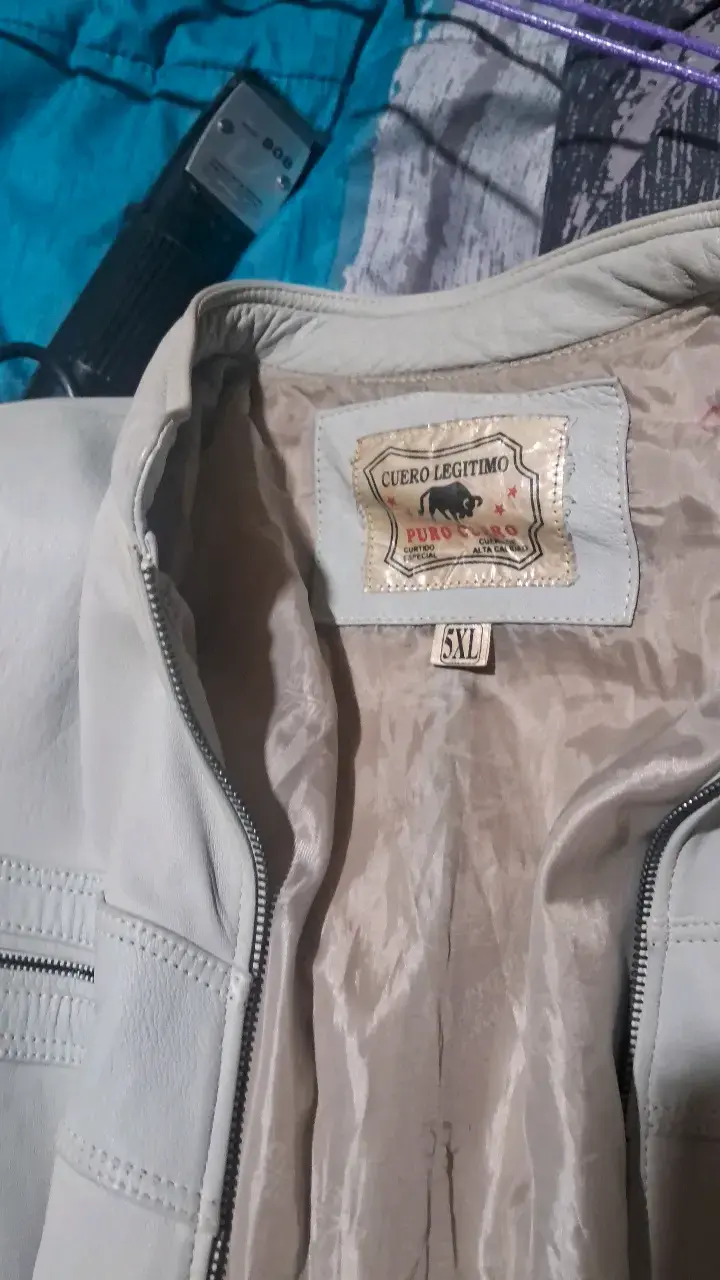 Chaqueta de cuero legítimo gris talla 5XL - 2