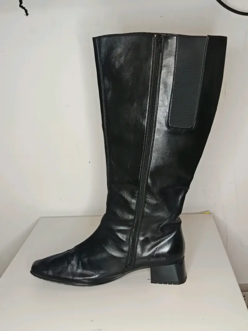 Botas de cuero negras para mujer pierna anchas - 2