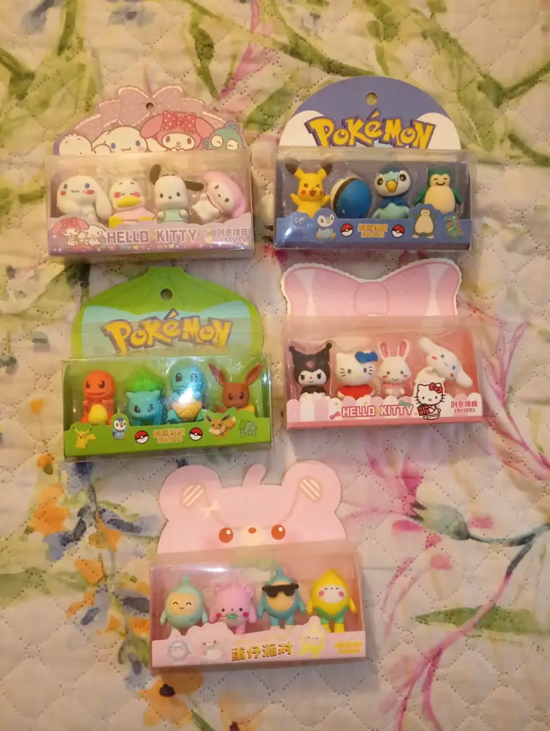 Set de gomas de borrar Pokémon y Hello Kitty