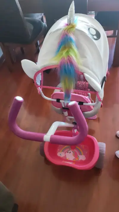 Triciclo infantil unicornio con toldo - miniatura 2