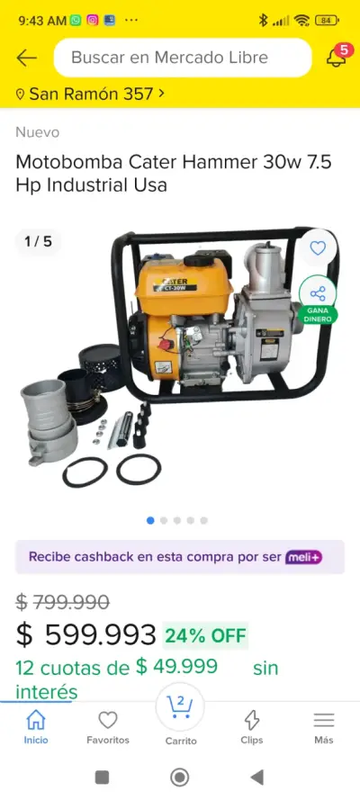 Motobomba Cater Hammer 7.5 HP gasolina - miniatura 2