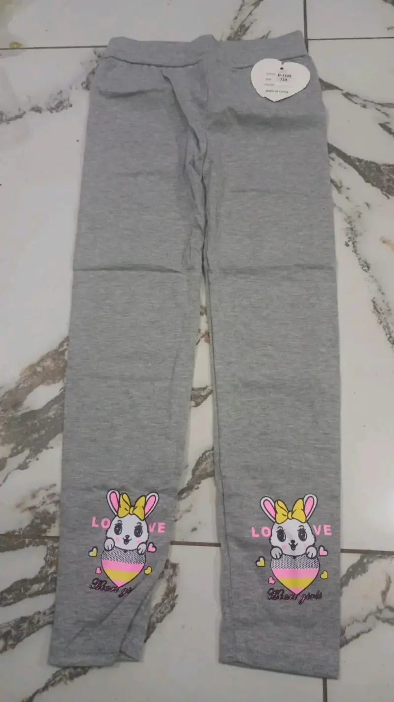 Leggings grises para niña con diseño de conejo - 1