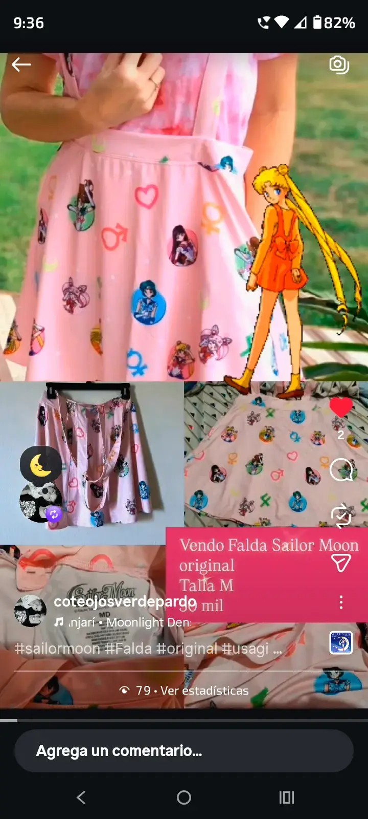 Falda Sailor Moon rosa con estampado de personajes - 4