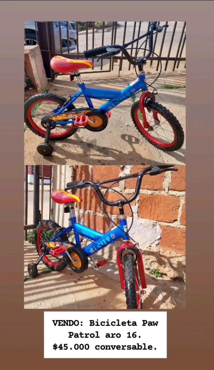 Bicicleta infantil Paw Patrol aro 16 con rueditas