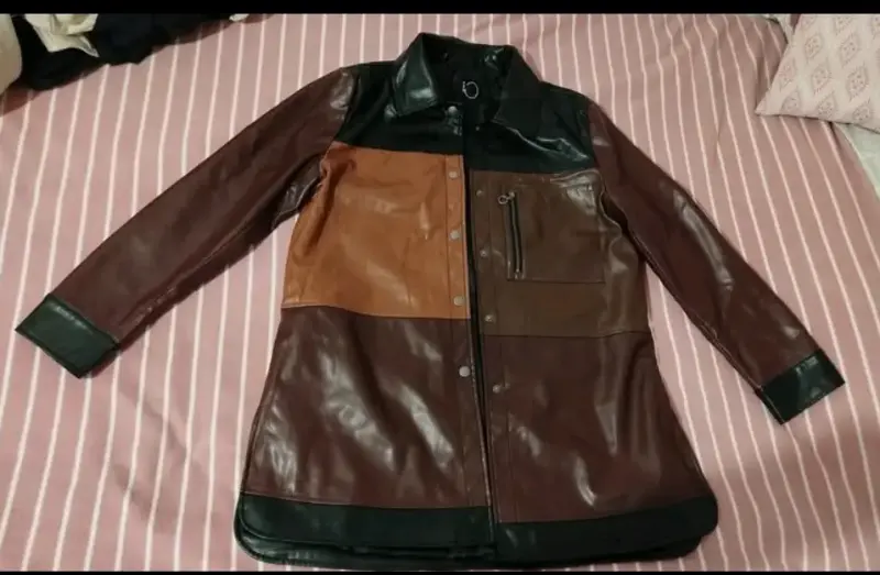 Chaqueta de ecocuero tricolor para mujer - 1