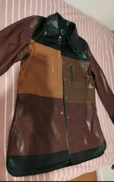 Chaqueta de ecocuero tricolor para mujer - miniatura 2