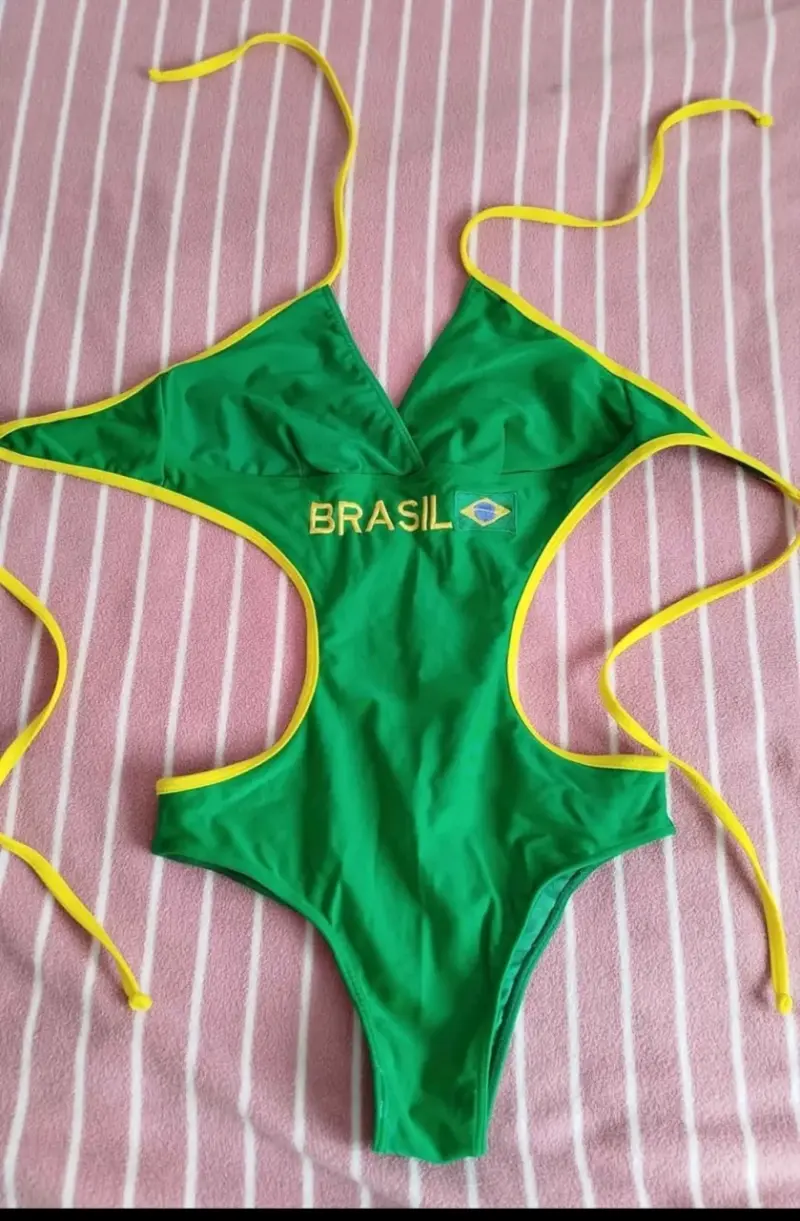 Traje de baño Brasil verde y amarillo - 1