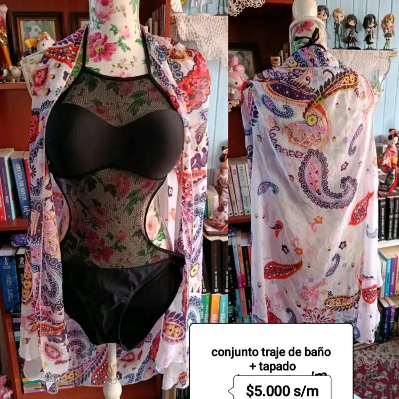 Conjunto de traje de baño con tapado estampado