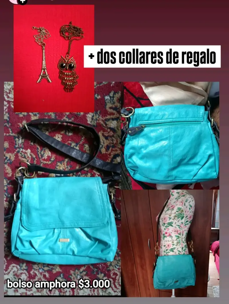 Bolso Amphora turquesa con dos collares de regalo
