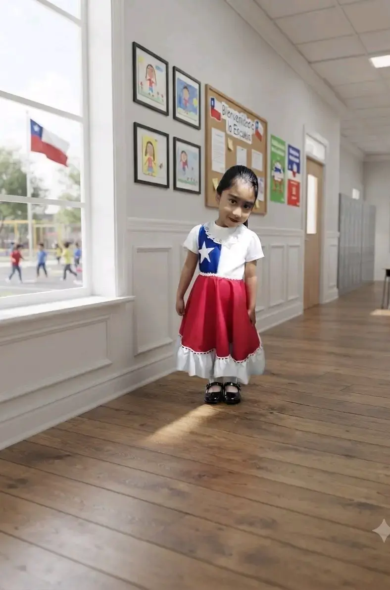 Vestido de niña con diseño bandera chilena - 1