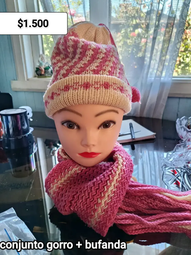Conjunto de gorro y bufanda tejido a mano