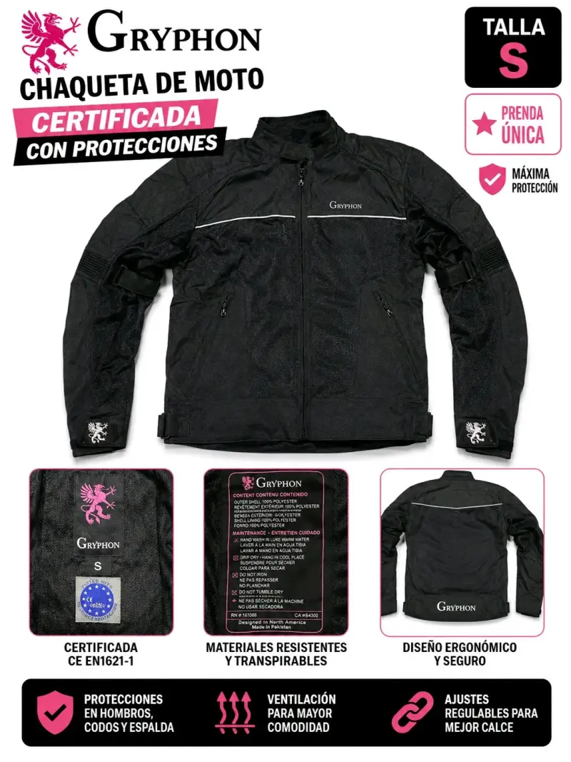 Chaqueta de moto Gryphon con protecciones talla S - 1