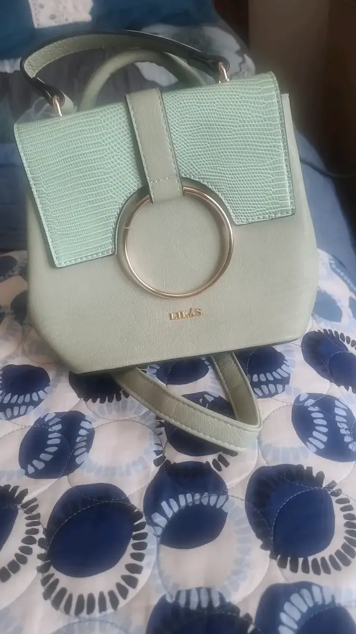 Cartera de mano verde menta Lilas con aro decorativo