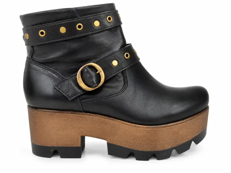 Botin cuero negro 38 con plataforma hebilla dor - 1