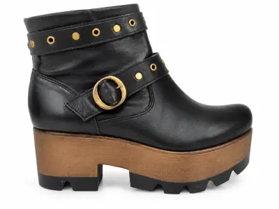 Botin cuero negro 38 con plataforma hebilla dor - miniatura 1