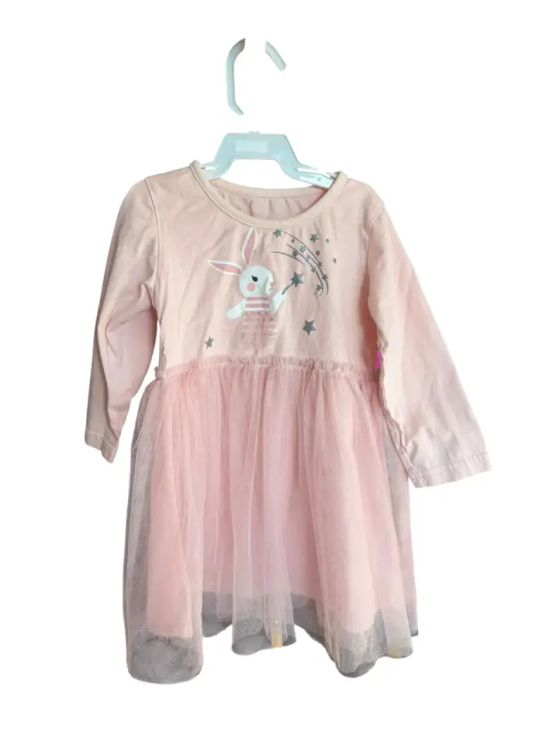 Vestido de niña rosa con diseño de conejo - 1
