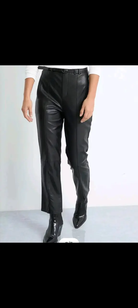Pantalones de cuero sintético negro para mujer - 1