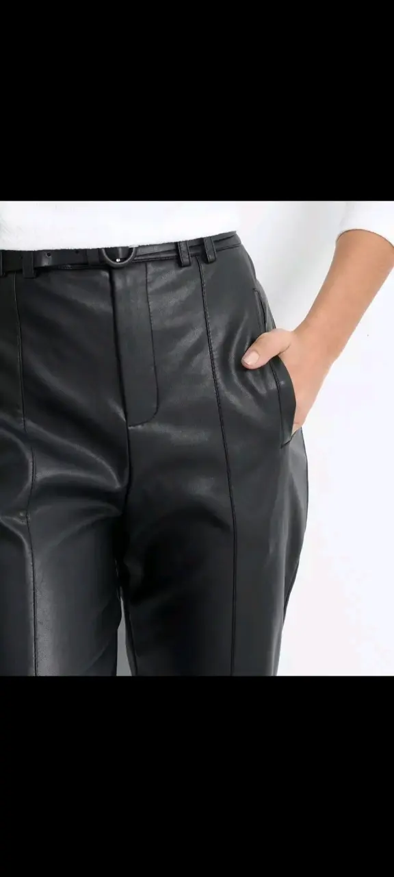 Pantalones de cuero sintético negro para mujer - 2