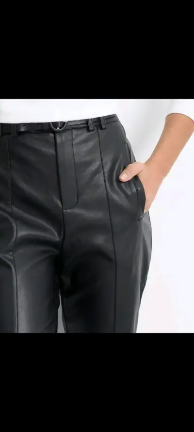 Pantalones de cuero sintético negro para mujer - miniatura 2