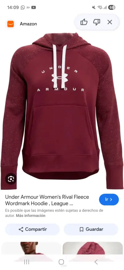 Polerón con capucha Under Armour burdeos - miniatura 6