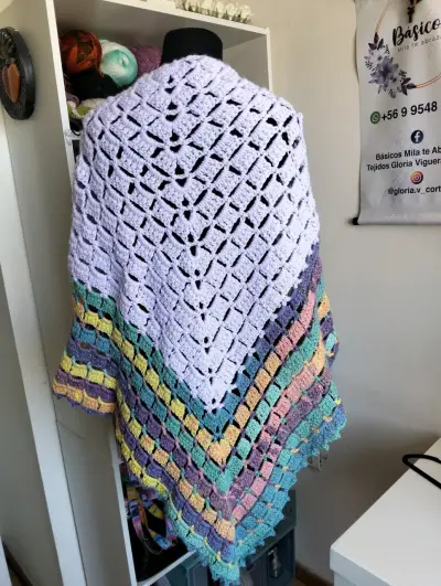 Chal tejido a crochet multicolor hecho a mano - miniatura 2