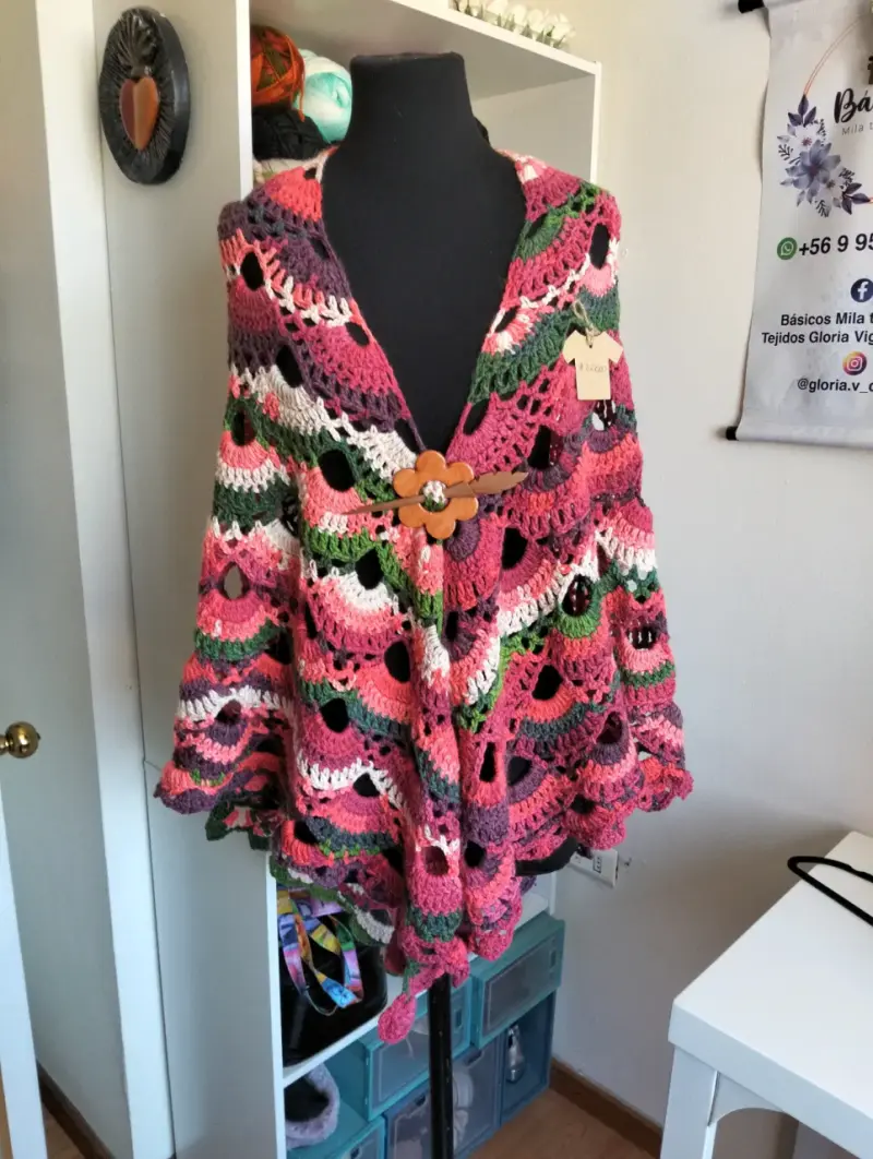 Chal tejido a crochet multicolor hecho a mano - 3