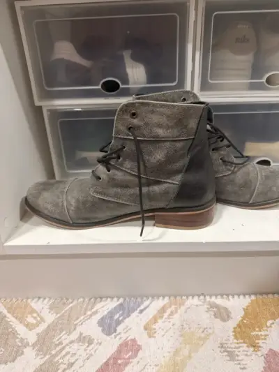 Botines de cuero gris para mujer - miniatura 2