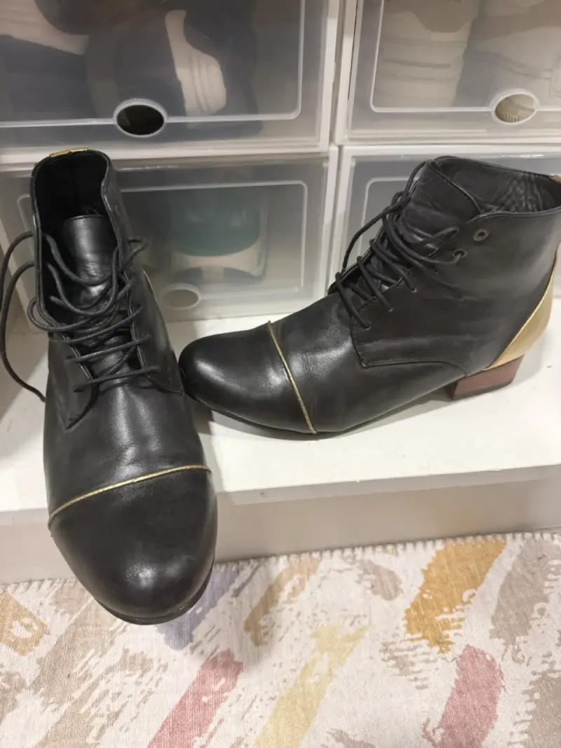 Botines de cuero negro para mujer - 2