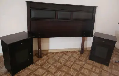Juego de cabecera y veladores de madera oscura - miniatura 2