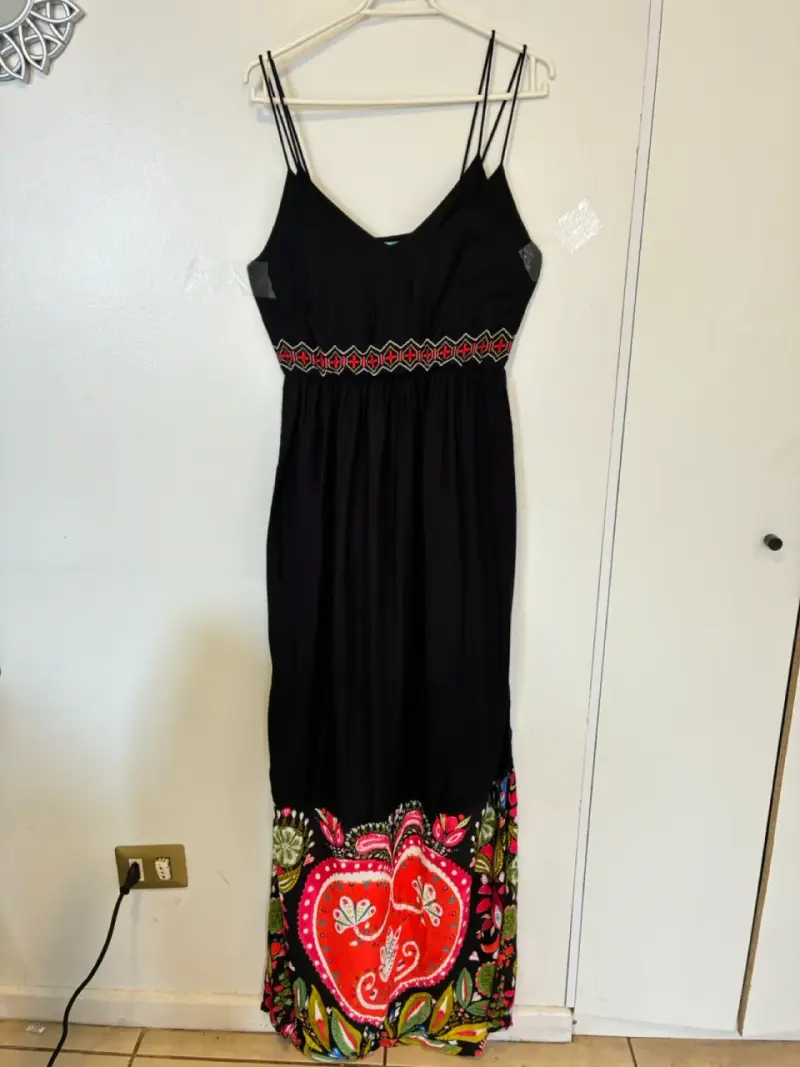 Vestido largo talla 38 negro con bordado colorido - 2