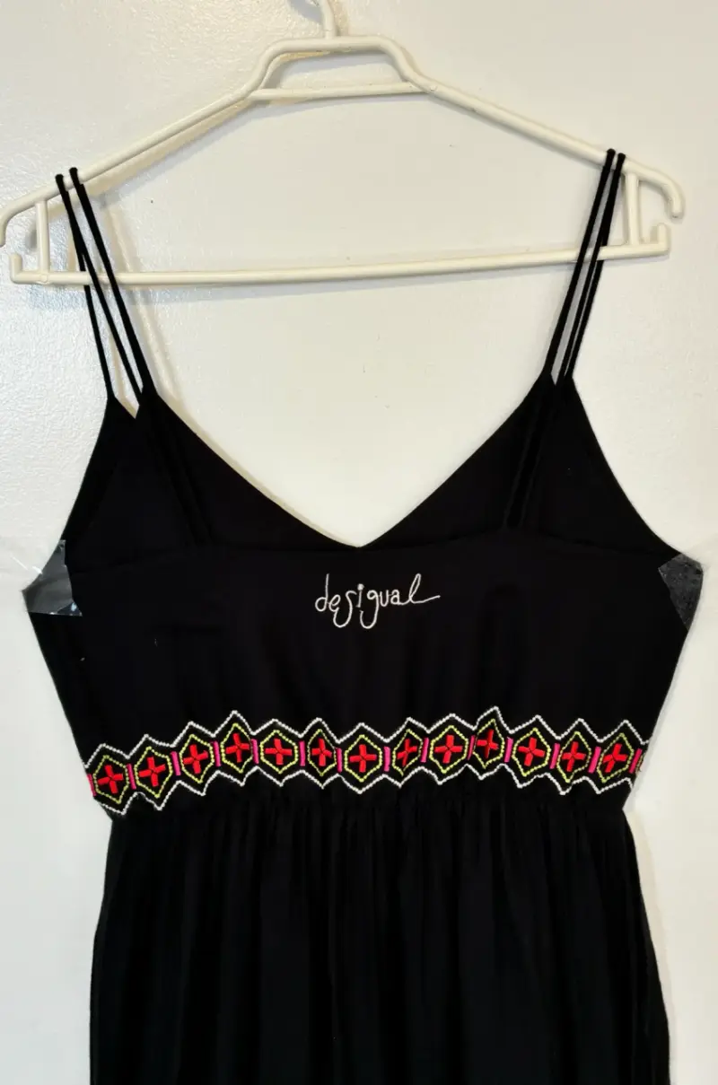 Vestido largo talla 38 negro con bordado colorido - 4