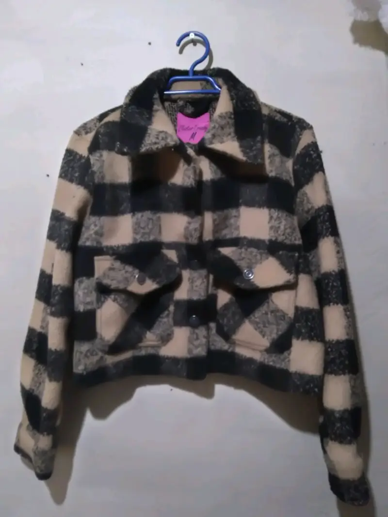 Chaqueta de lana a cuadros para mujer - 1