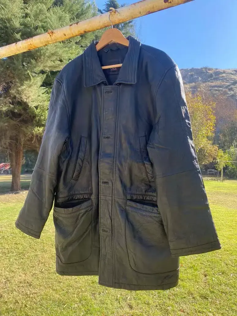 Abrigo de cuero negro para hombre CKN - 3