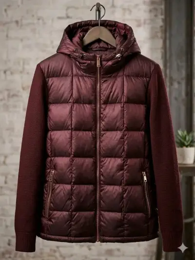 Chaqueta acolchada Massimo Dutti burdeos con capucha - miniatura 1