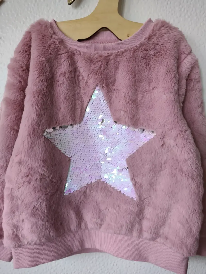 Polerón de niña rosado con estrella de lentejuelas - 4