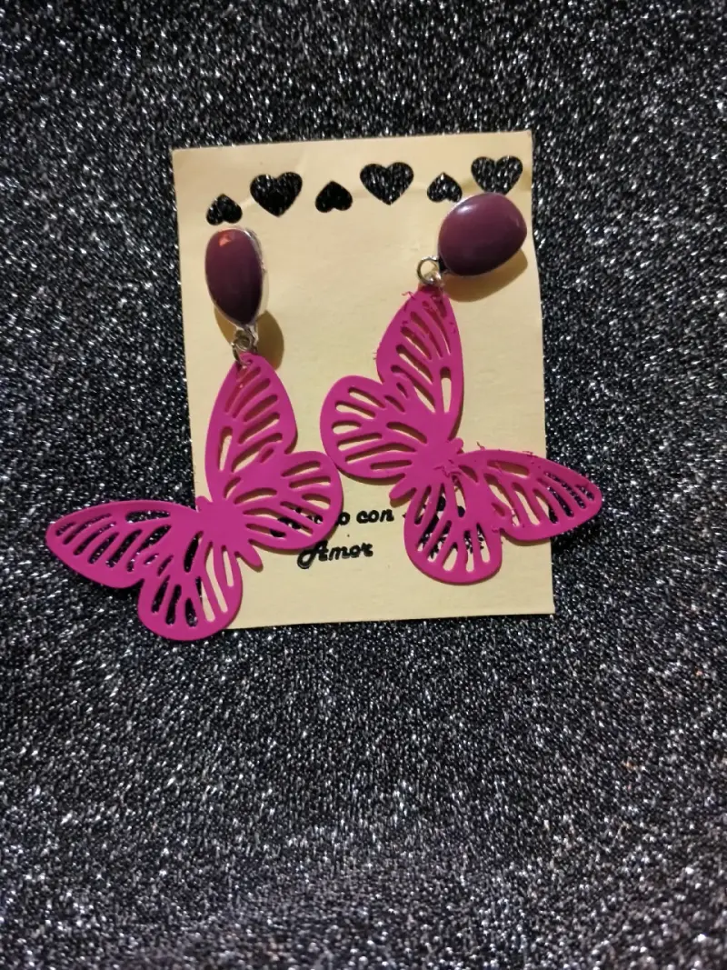 Aros colgantes mariposa color rosa - 2