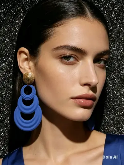 Aros colgantes grandes azul y dorado - miniatura 1
