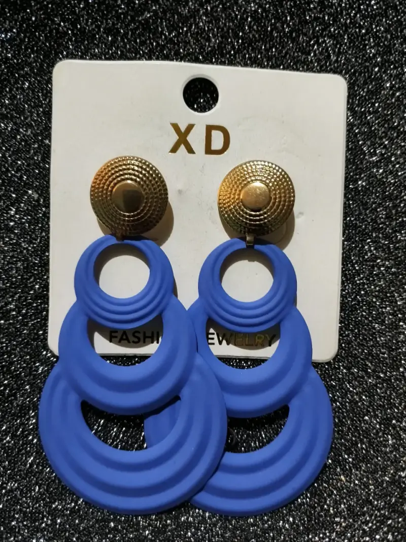 Aros colgantes grandes azul y dorado - 2