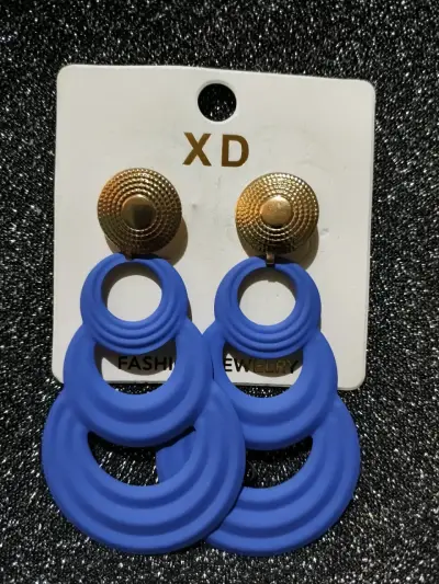 Aros colgantes grandes azul y dorado - miniatura 2
