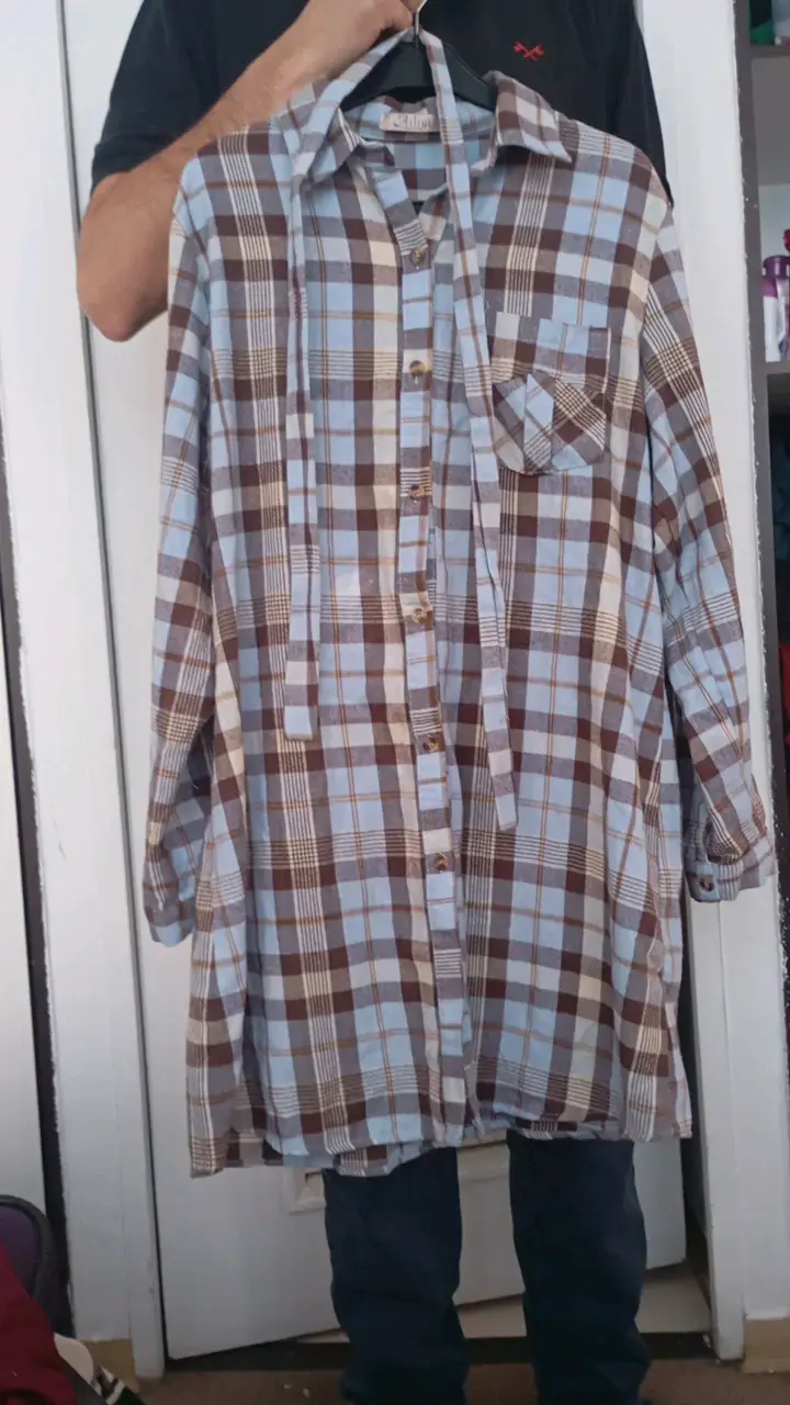 Camisa de franela a cuadros marrón y azul - 3