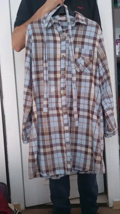 Camisa de franela a cuadros marrón y azul - miniatura 3