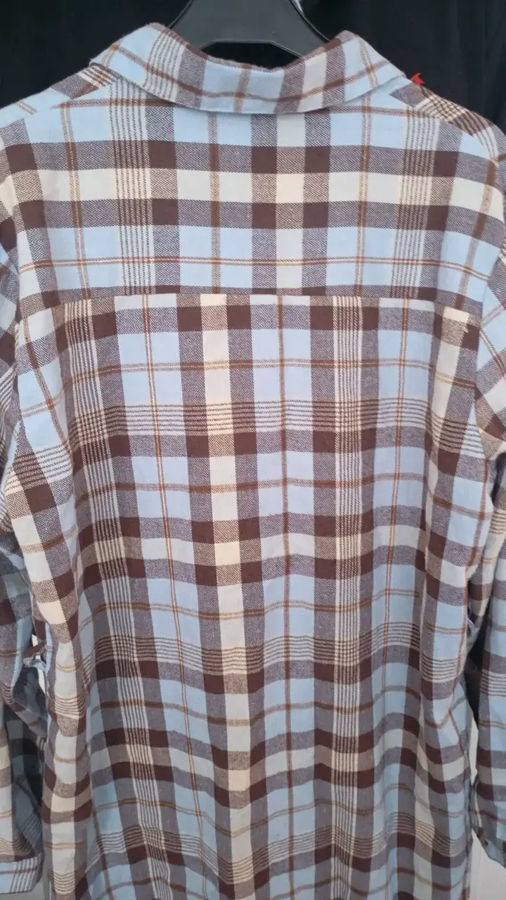 Camisa de franela a cuadros marrón y azul - 6
