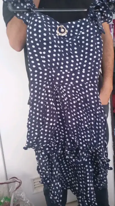 Vestido azul de lunares con volantes - miniatura 1