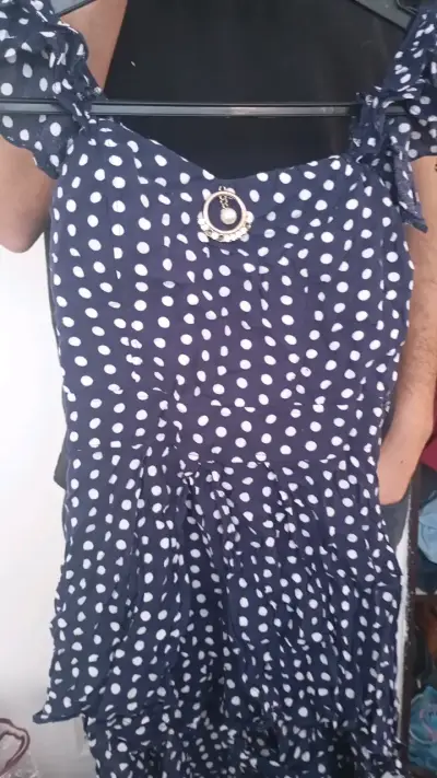Vestido azul de lunares con volantes - miniatura 2